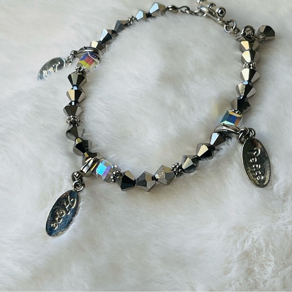 PEACE LOVE HOPE Charms AB Crystal Silver Tone Beaded 7" Bracelet Toggle Clasp - Picture 14 of 14